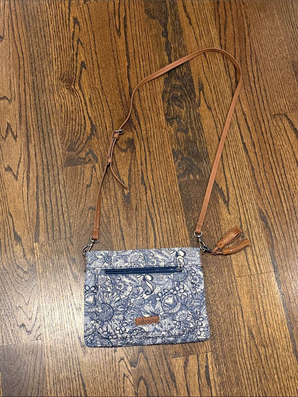 Sakroots Navy Floral Crossbody with Tan Strap